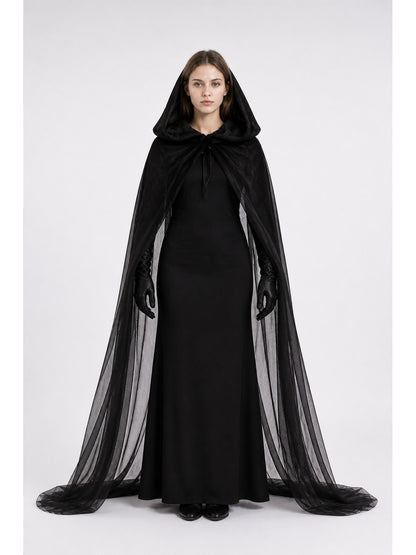 Black Witch Costume with Cape and Gloves main product view