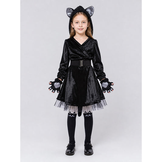 Black Cat Carnival Costume with Hood