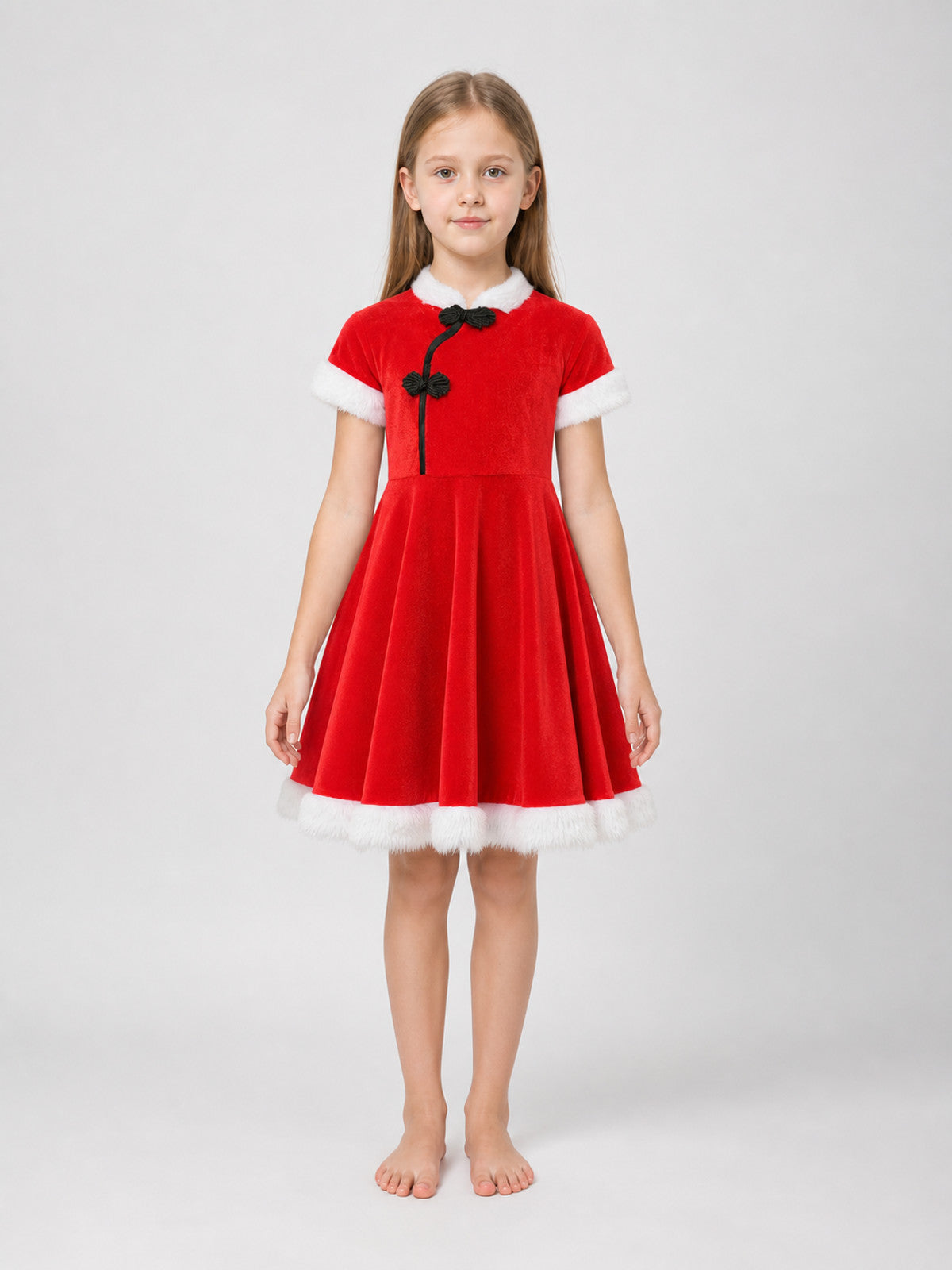 Children's Red Chinese-Style Holiday Dress front view