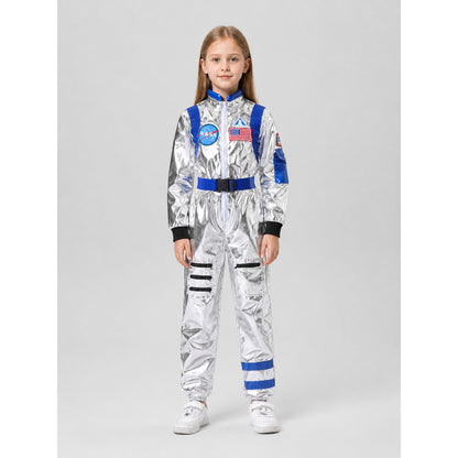 Silver-and-Blue Space Jumpsuit for Cosplay on-model view
