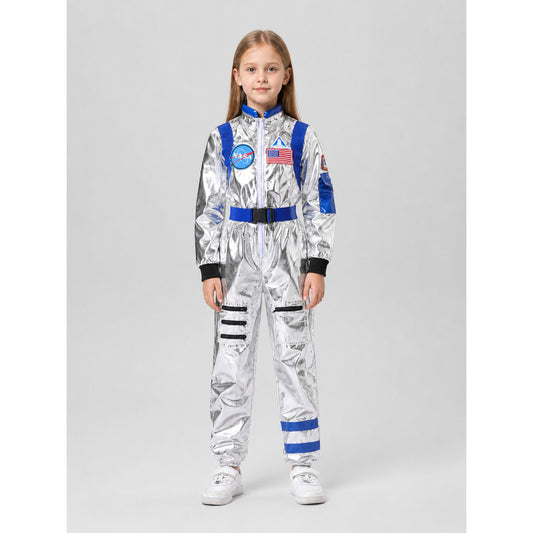 Silver-and-Blue Space Jumpsuit for Cosplay on-model view