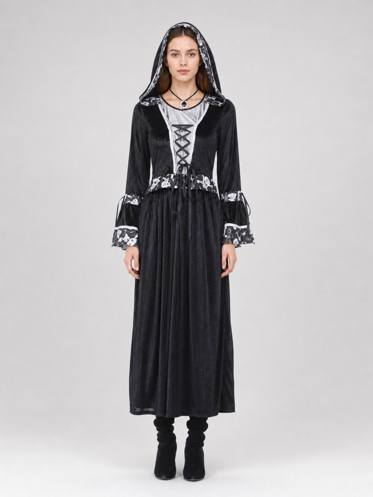 Cosplay Costume, Gothic Hooded Dress on-model view