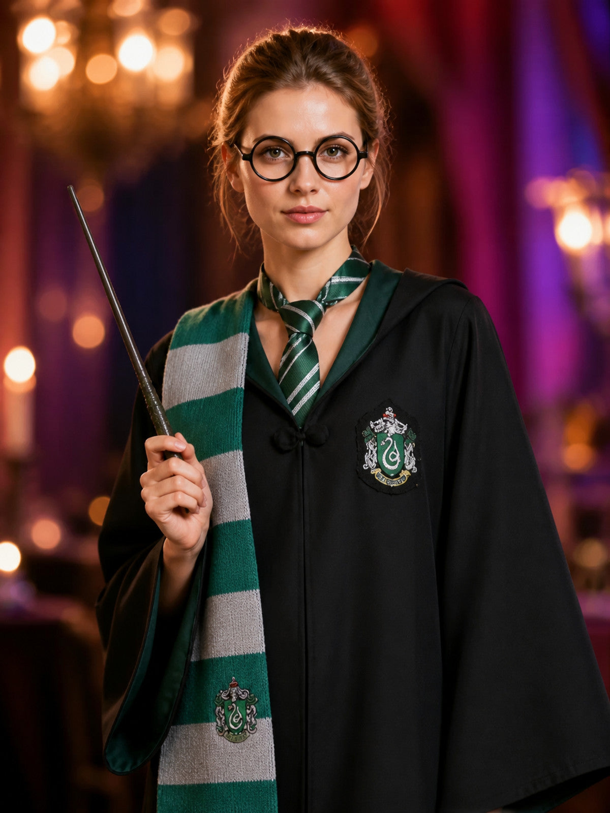 Slytherin-Style Hooded Robe for Halloween Cosplay on-model view