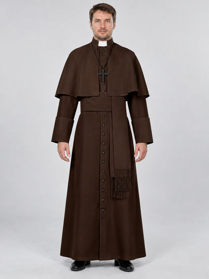 Brown Polyester Priest Costume with Cape and Belt