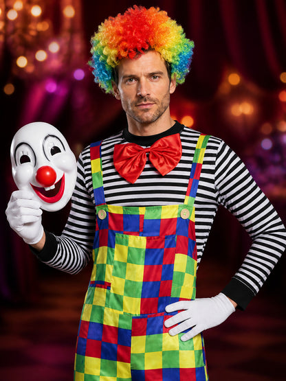 Plaid Clown Costume with Mask for Masquerades and Halloween