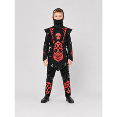Ninja Costume with Mask and Red-and-Black Pattern