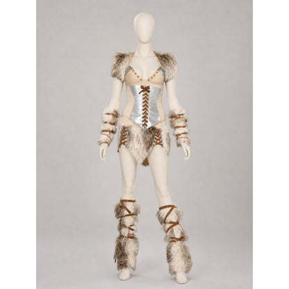 Historical Viking Costume with Horned Headwear front view