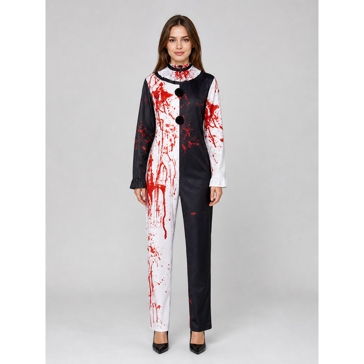 Horror Clown Costume, Jumpsuit with Scarf