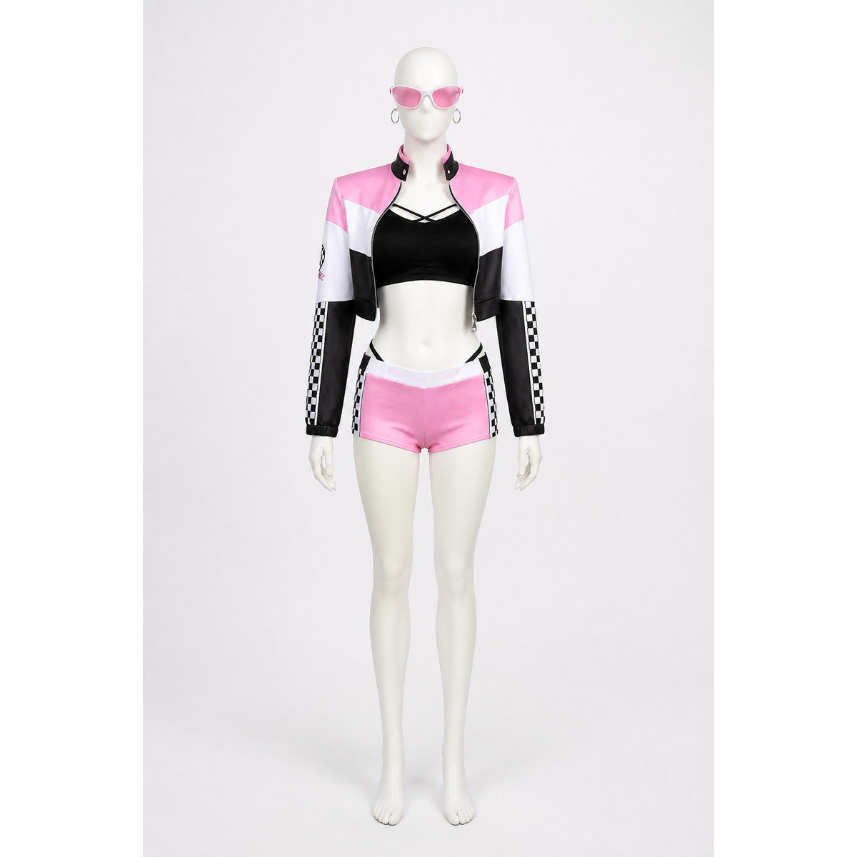 Anime cosplay costume with a jacket and plaid shorts main product view