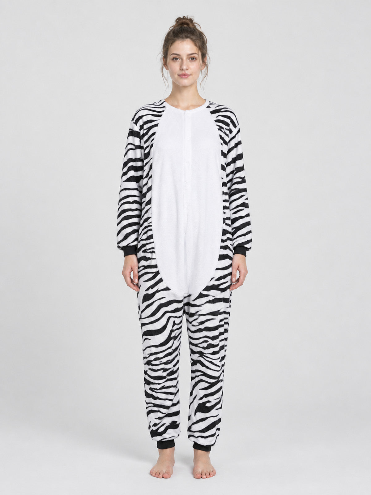 Zebra Print Pajama Jumpsuit with White Insert