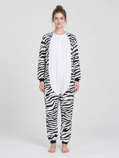 Zebra Print Pajama Jumpsuit with White Insert
