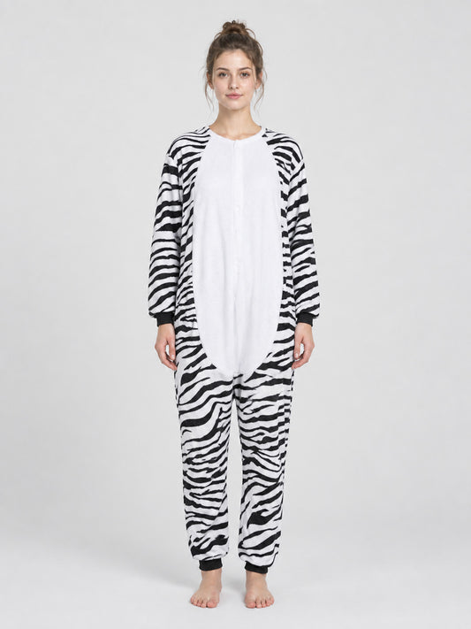 Zebra Print Pajama Jumpsuit with White Insert