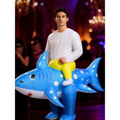 Inflatable Shark Bodysuit Costume with White Dots for Halloween Fun