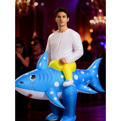 Inflatable Shark Bodysuit Costume with White Dots for Halloween Fun on-model view