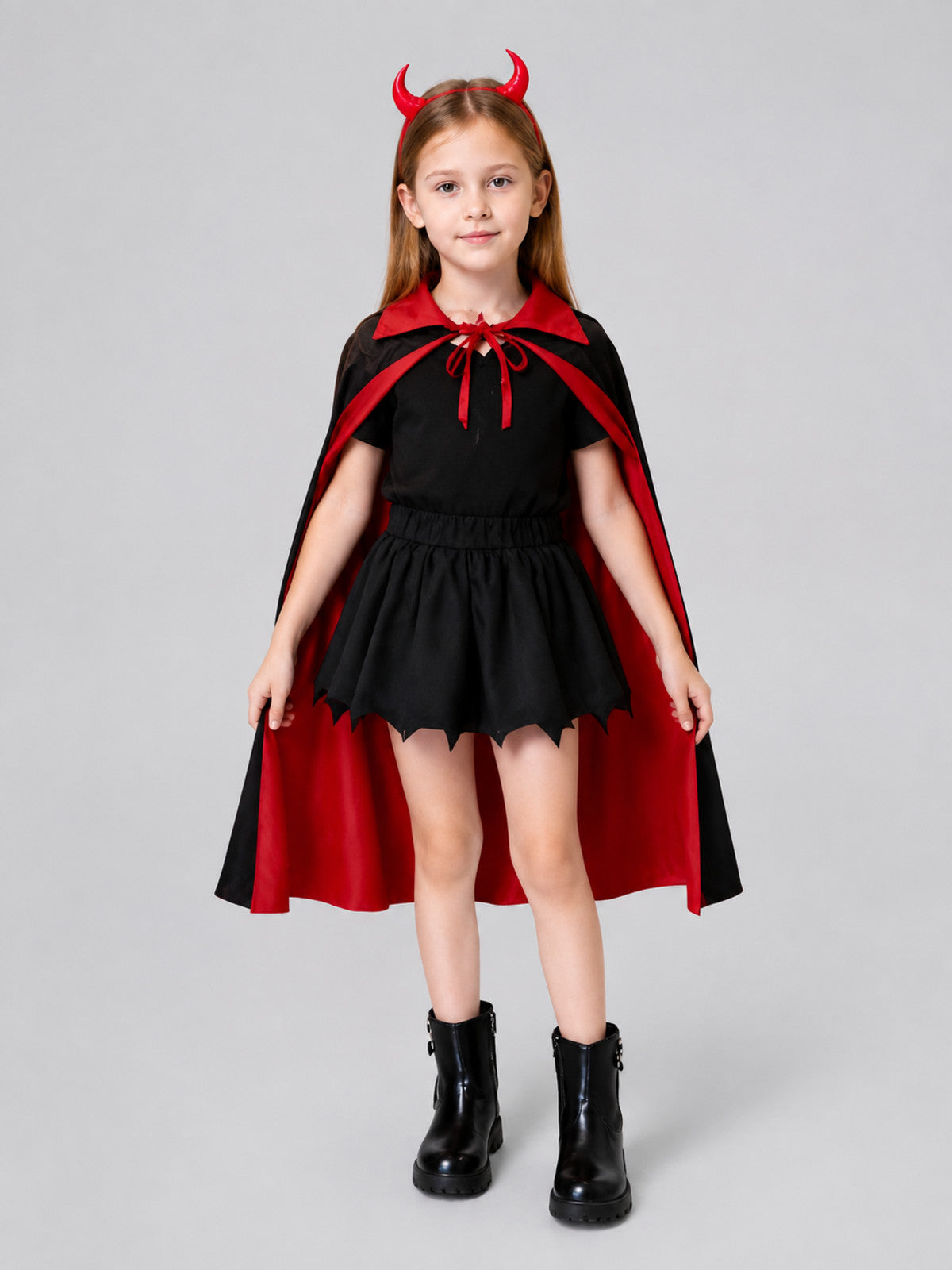 Vampire Costume with Cape and Horns on-model view