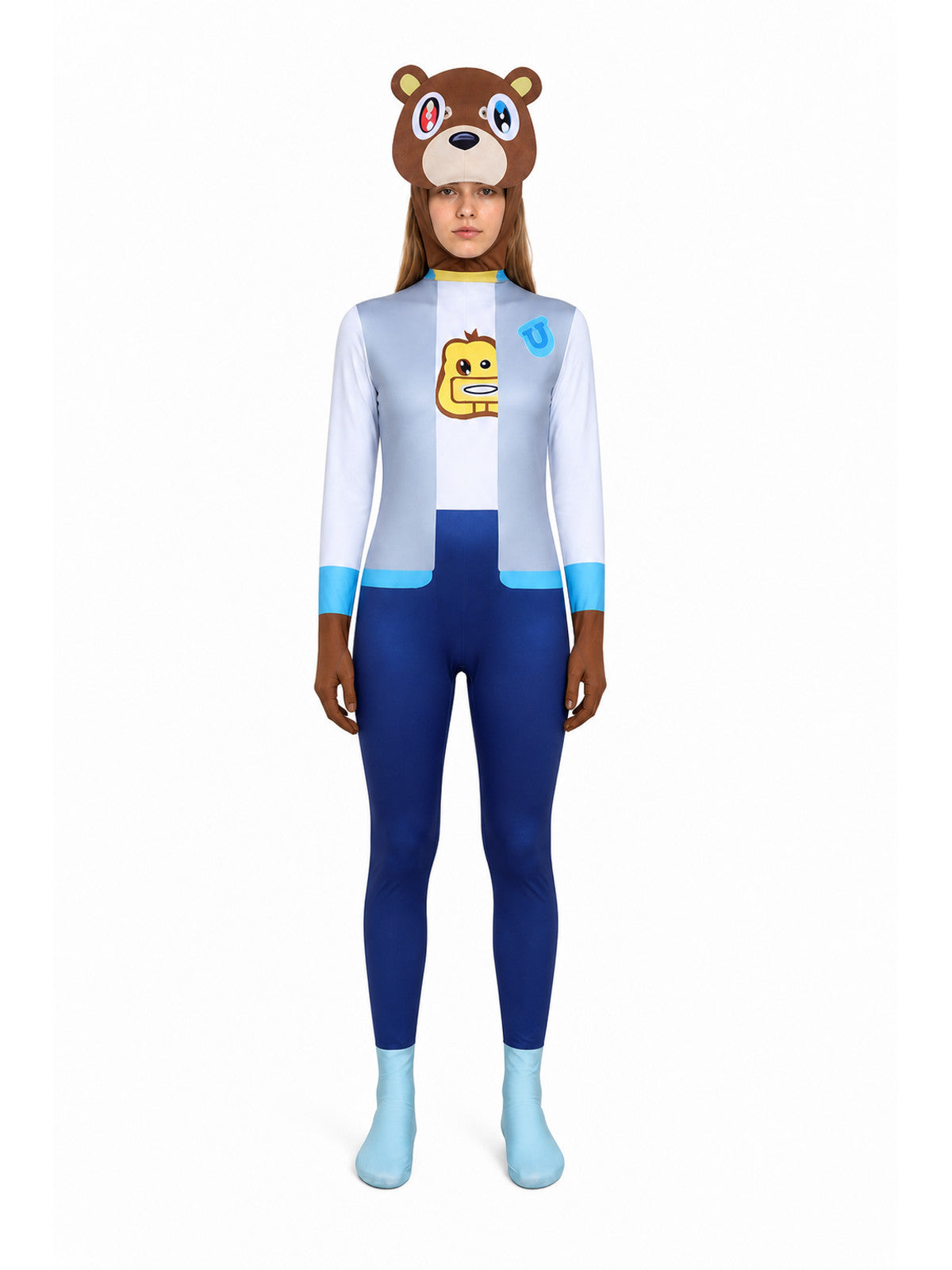 Bear Hooded Cosplay Jumpsuit, Blue and White