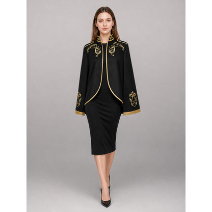 Black Carnival Jacket with Gold Trim and Embroidery front view