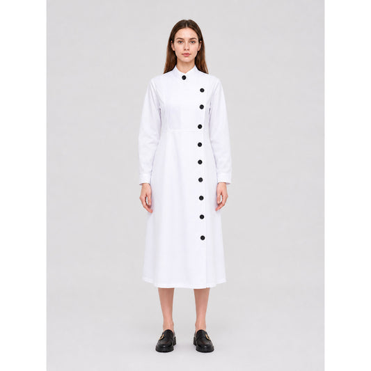 Halloween Carnival Costume, White Long Coat on-model view