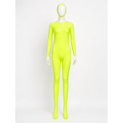 Fluorescent Yellow Zentai Bodysuit Costume, Full Body Hooded Jumpsuit with Face
