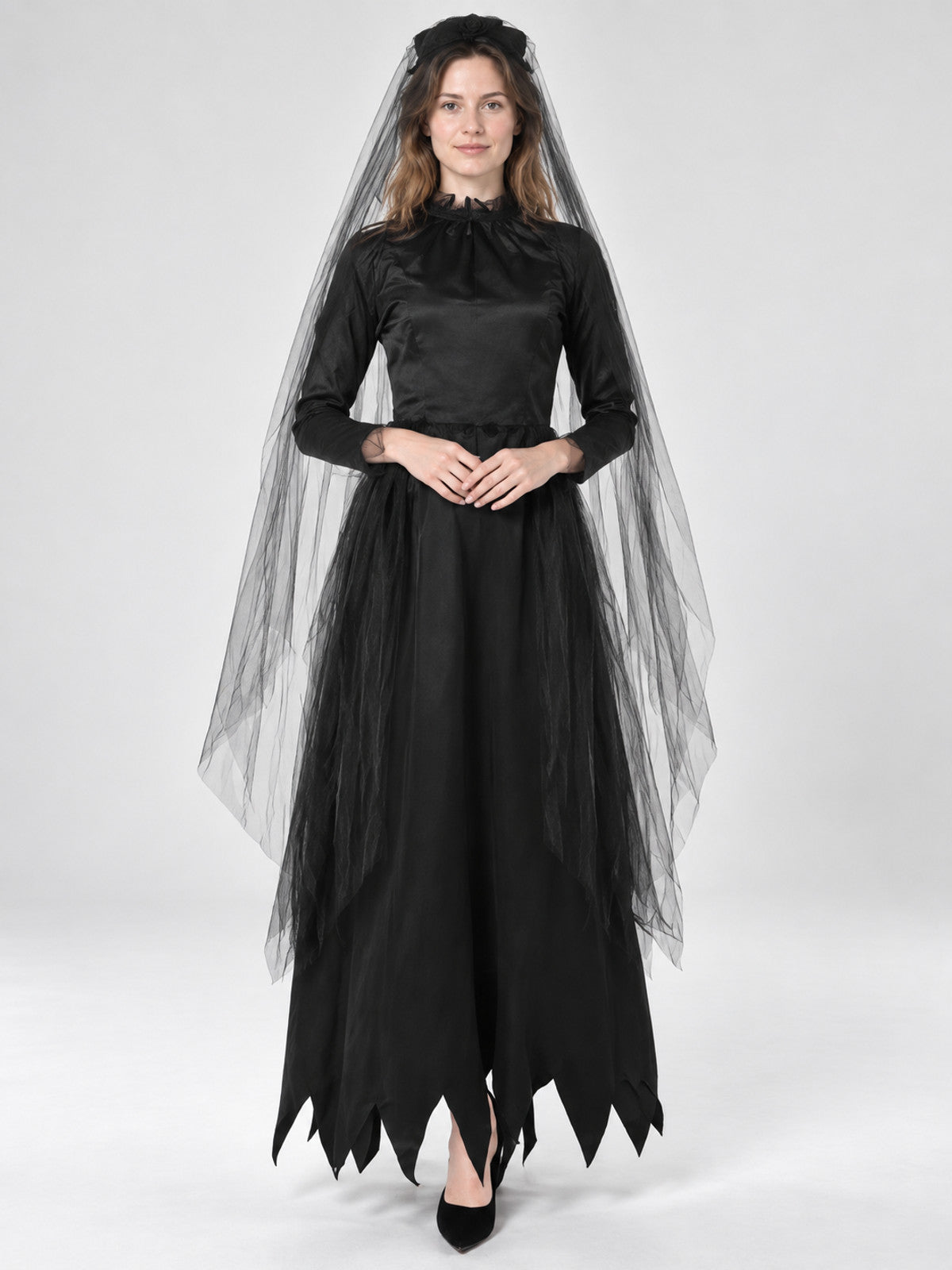 Vampire Costume: Black Dress, Hat, and Veil