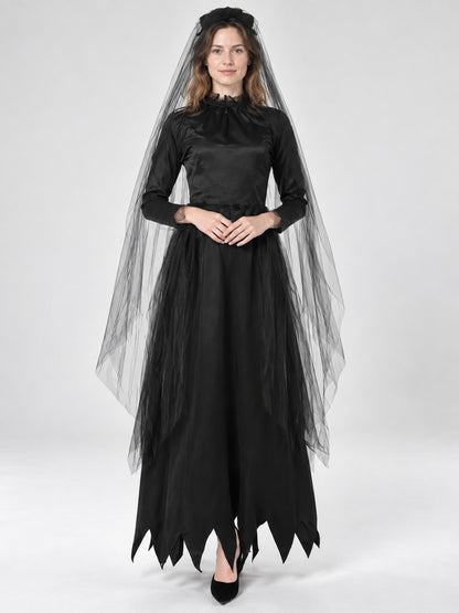Vampire Costume: Black Dress, Hat, and Veil