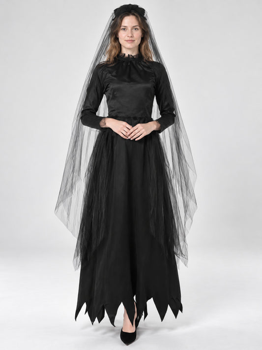 Vampire Costume: Black Dress, Hat, and Veil