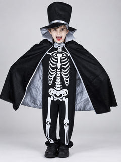 Kids' Skeleton Costume with Cape and Hat