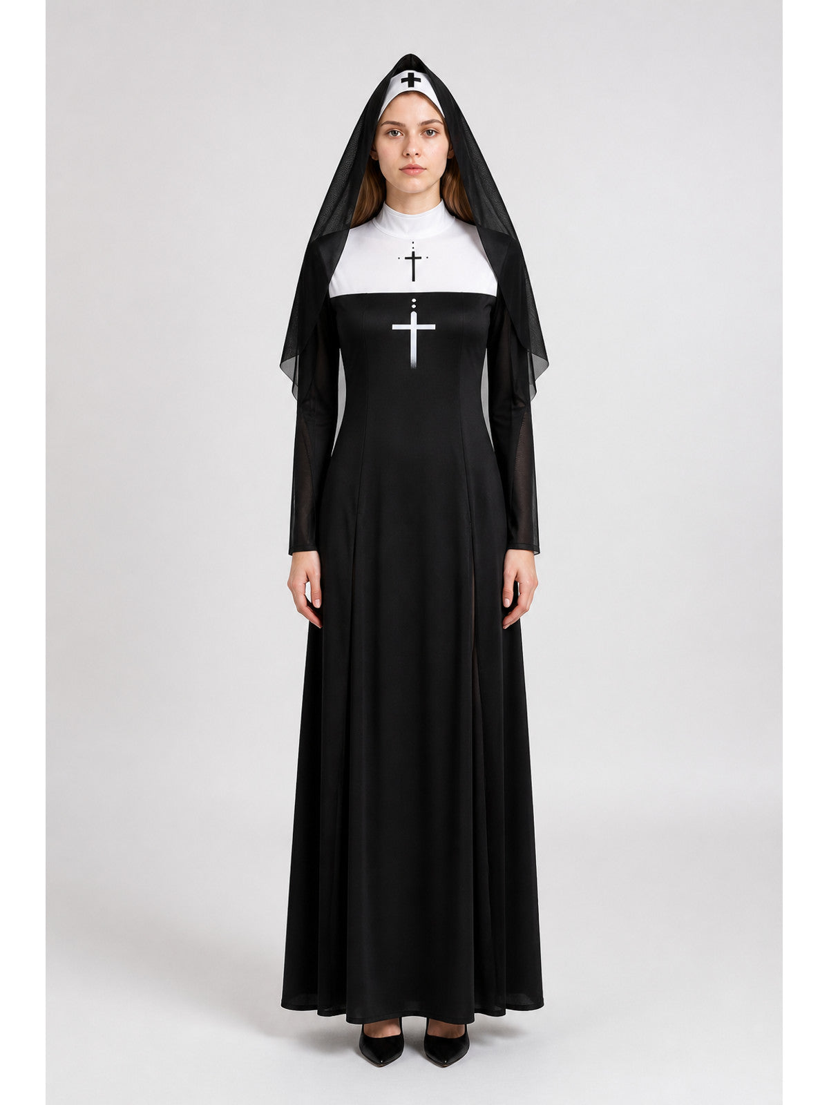 Long Costume with White Cross and Hood