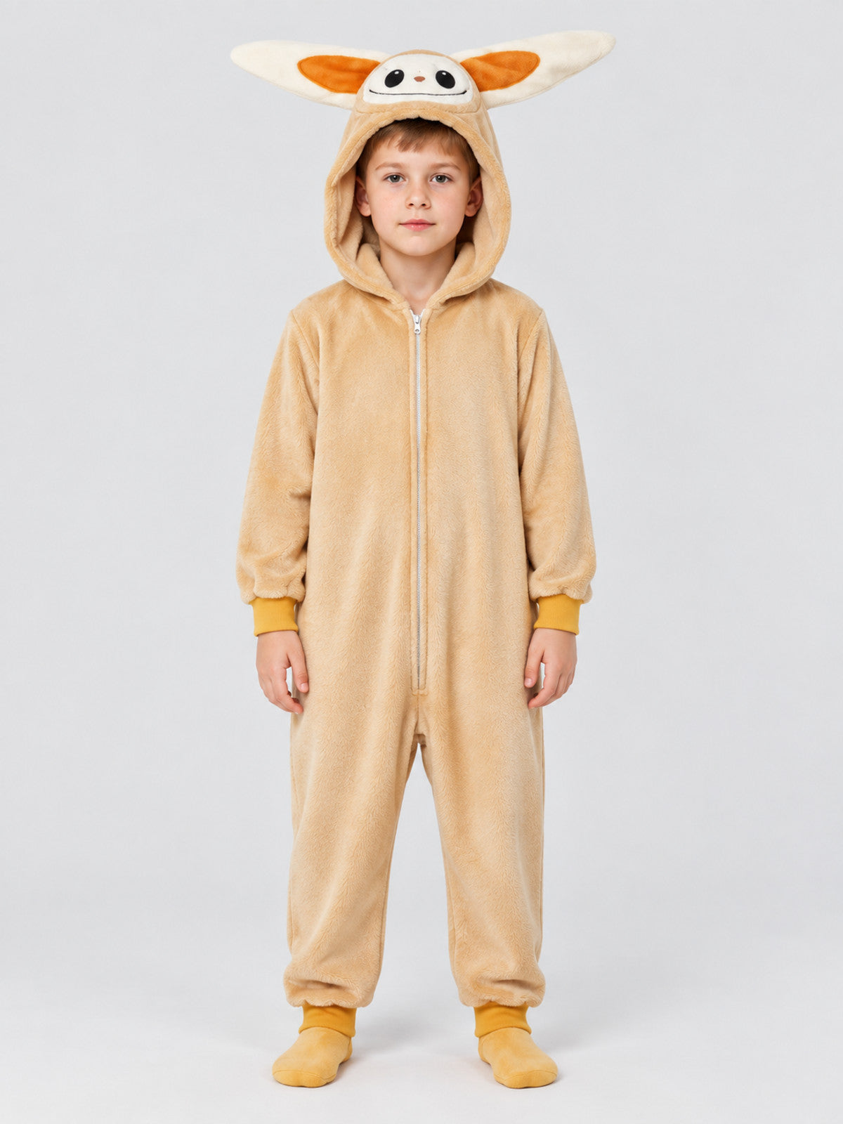 Kids' Hooded One-Piece Pajama with Ears and Applique