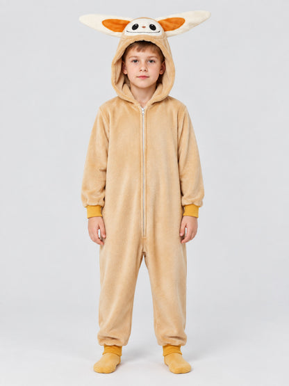 Kids' Hooded One-Piece Pajama with Ears and Applique