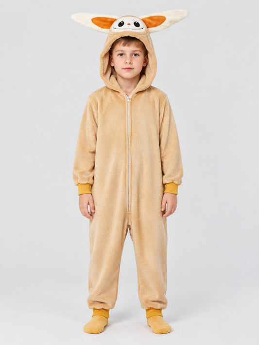 Kids' Hooded One-Piece Pajama with Ears and Applique