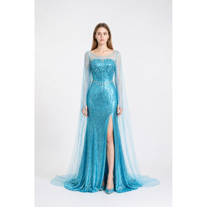 Blue Elsa Dress with Sequins and a Long Train main product view