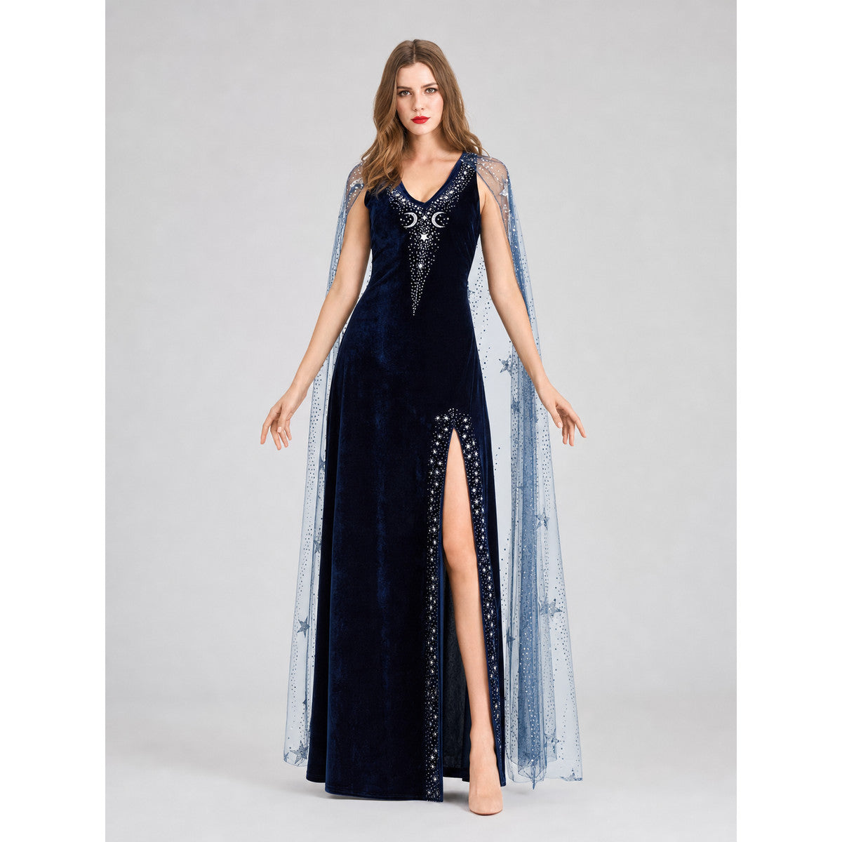 Vampire Costume with Long Dress and Cape