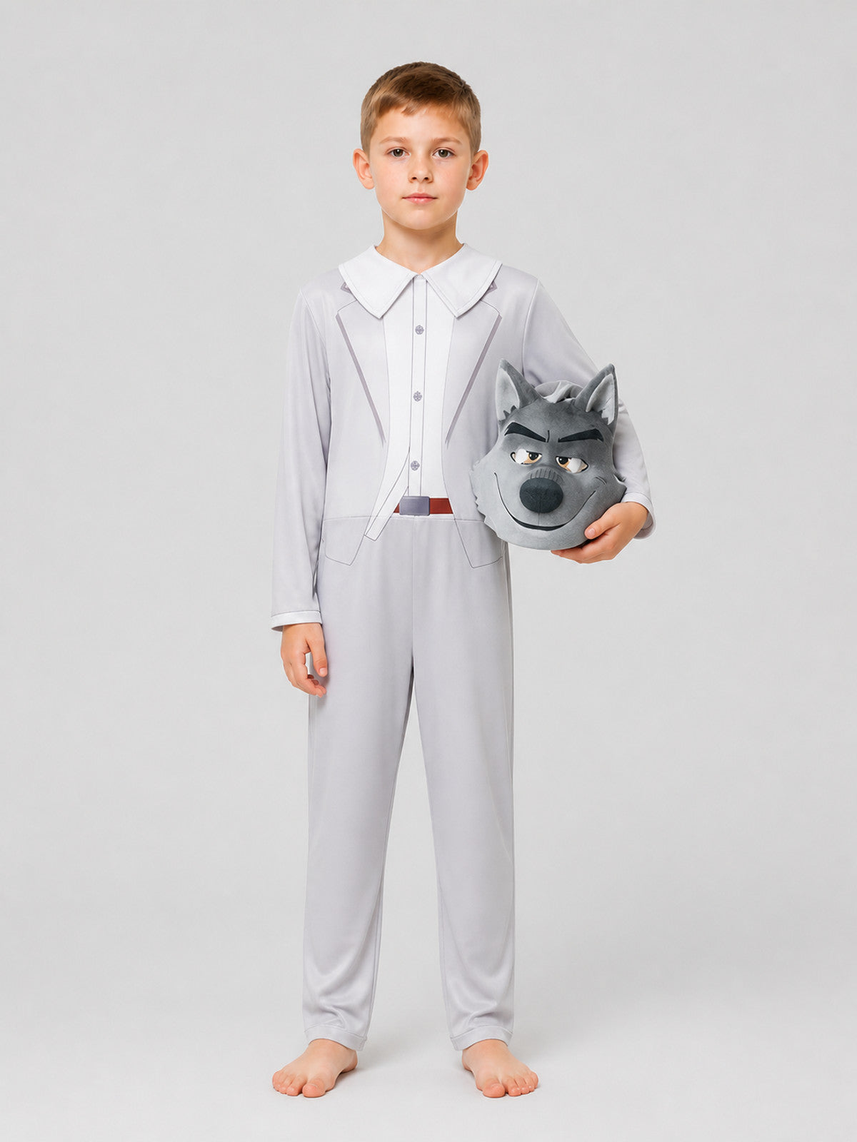 Gray Wolf Cosplay Costume: Jumpsuit and Mask on-model view