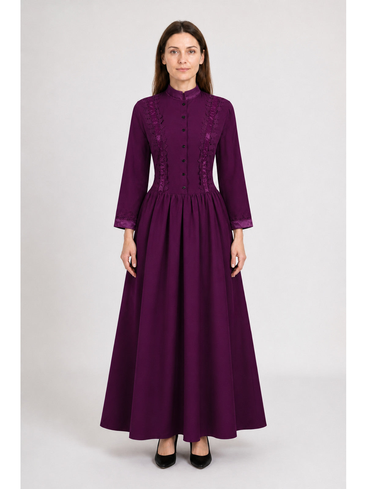 Long Purple Gothic Dress with Stand Collar main product view