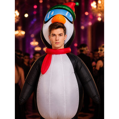 Christmas Penguin Costume with Santa Hat and Red Scarf on-model view