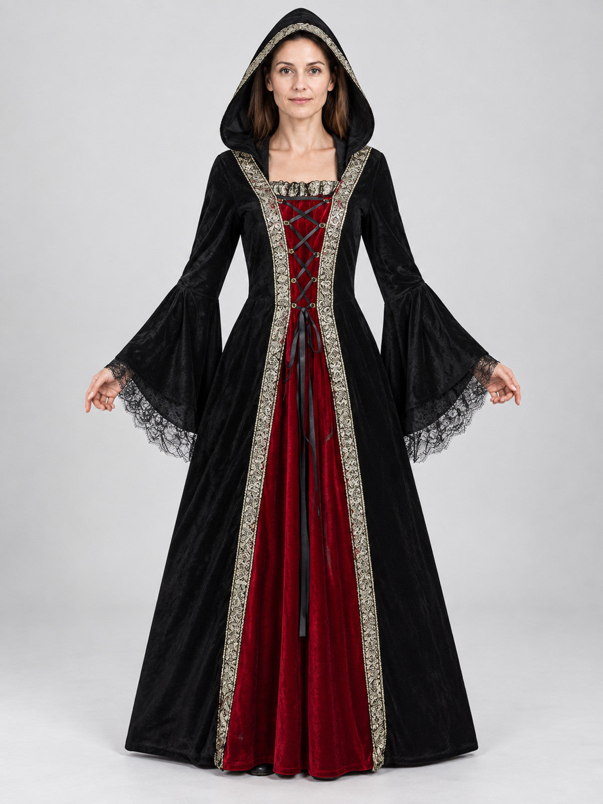 Witch Halloween Costume with Hood and Red Insert