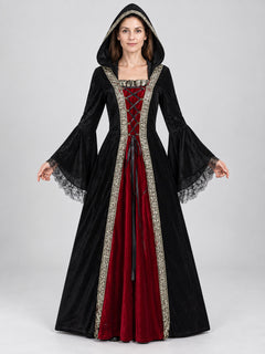Witch Halloween Costume with Hood and Red Insert