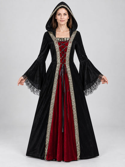 Witch Halloween Costume with Hood and Red Insert
