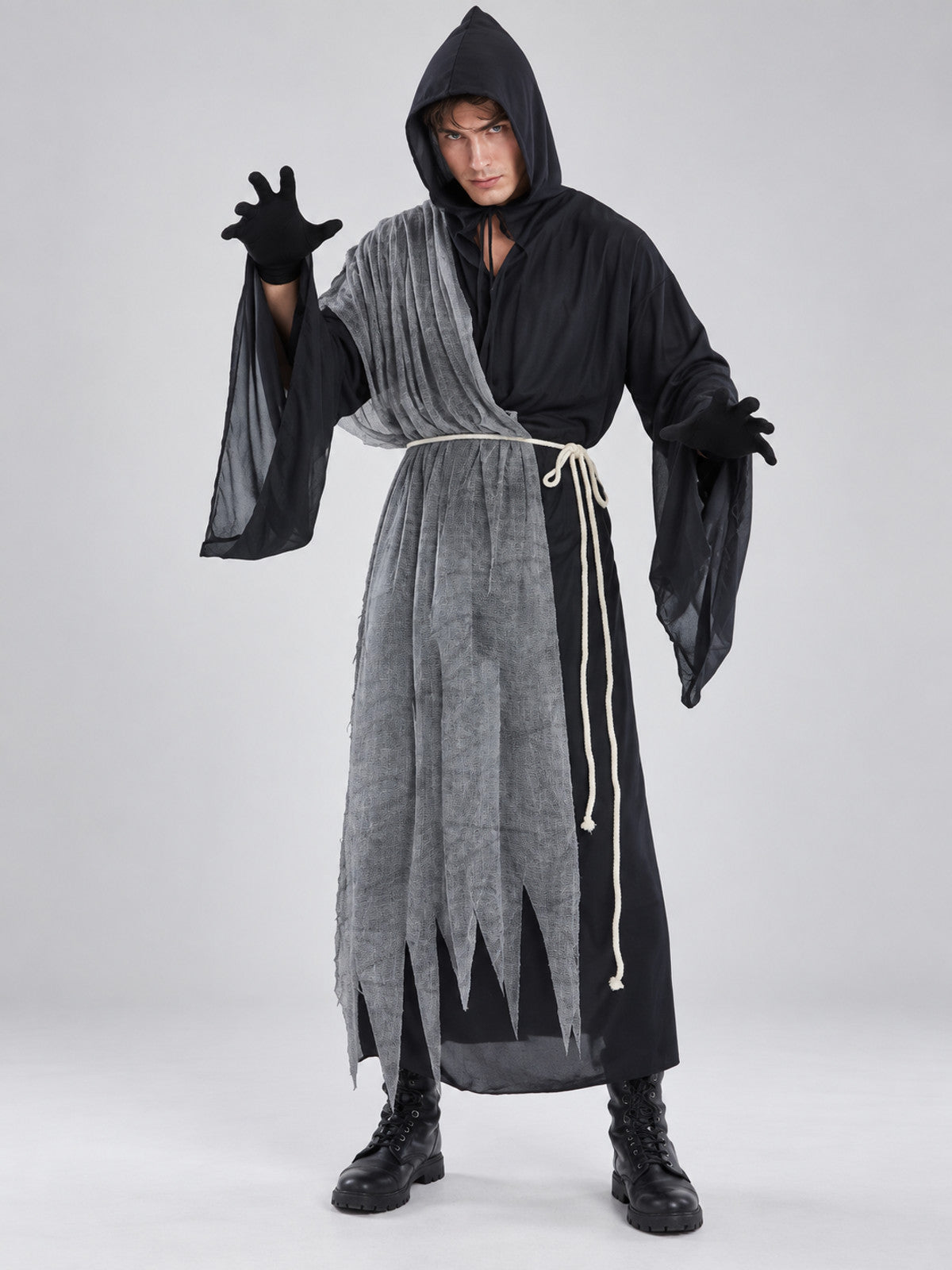 Vampire Halloween Costume with Hood and Gray Cape