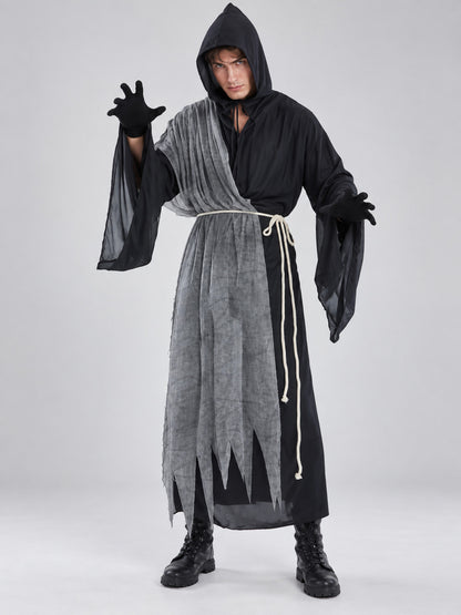 Vampire Halloween Costume with Hood and Gray Cape
