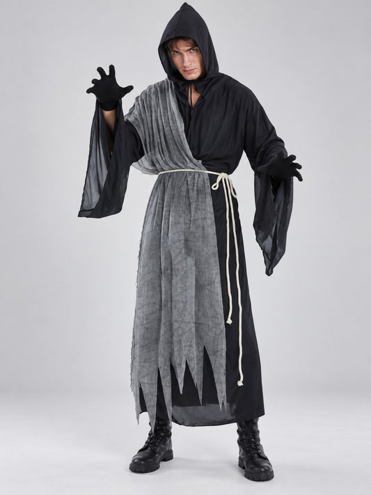 Vampire Halloween Costume with Hood and Gray Cape