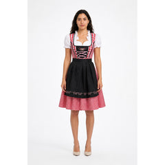 Dirndl with a Full Skirt and Red-and-White Checkered Apron