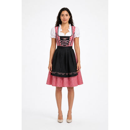 Dirndl with a Full Skirt and Red-and-White Checkered Apron main product view