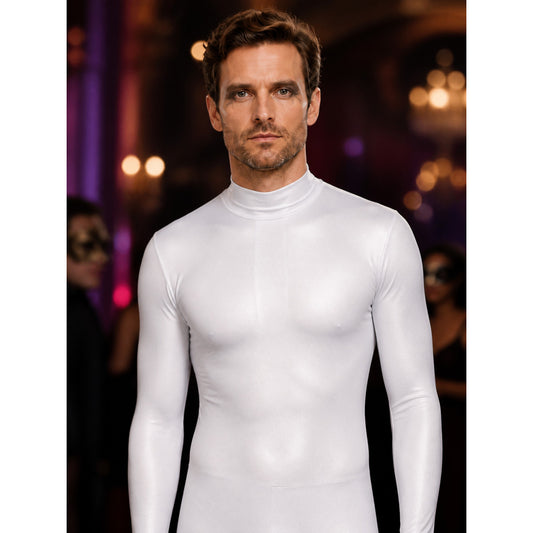Men's White Invisible Man Full Body Suit Halloween Costume on-model view