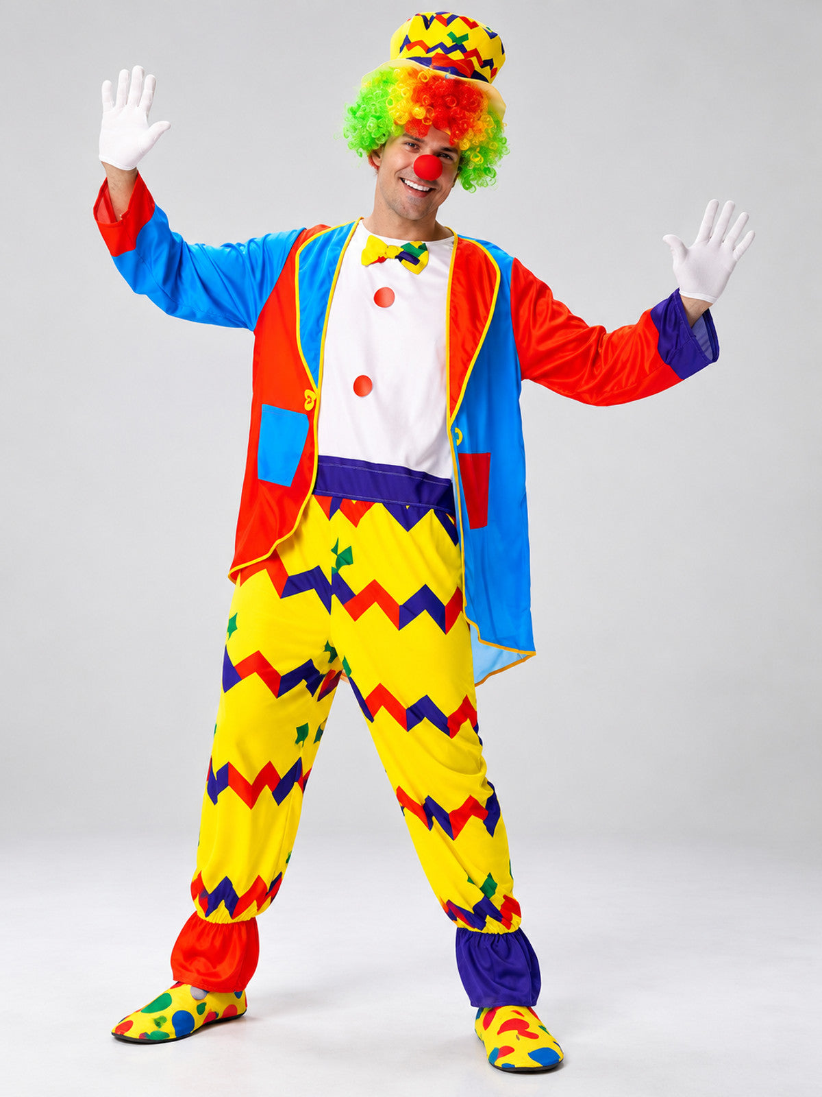 Colorful Clown Costume with Jumpsuit, Cape, and Hat