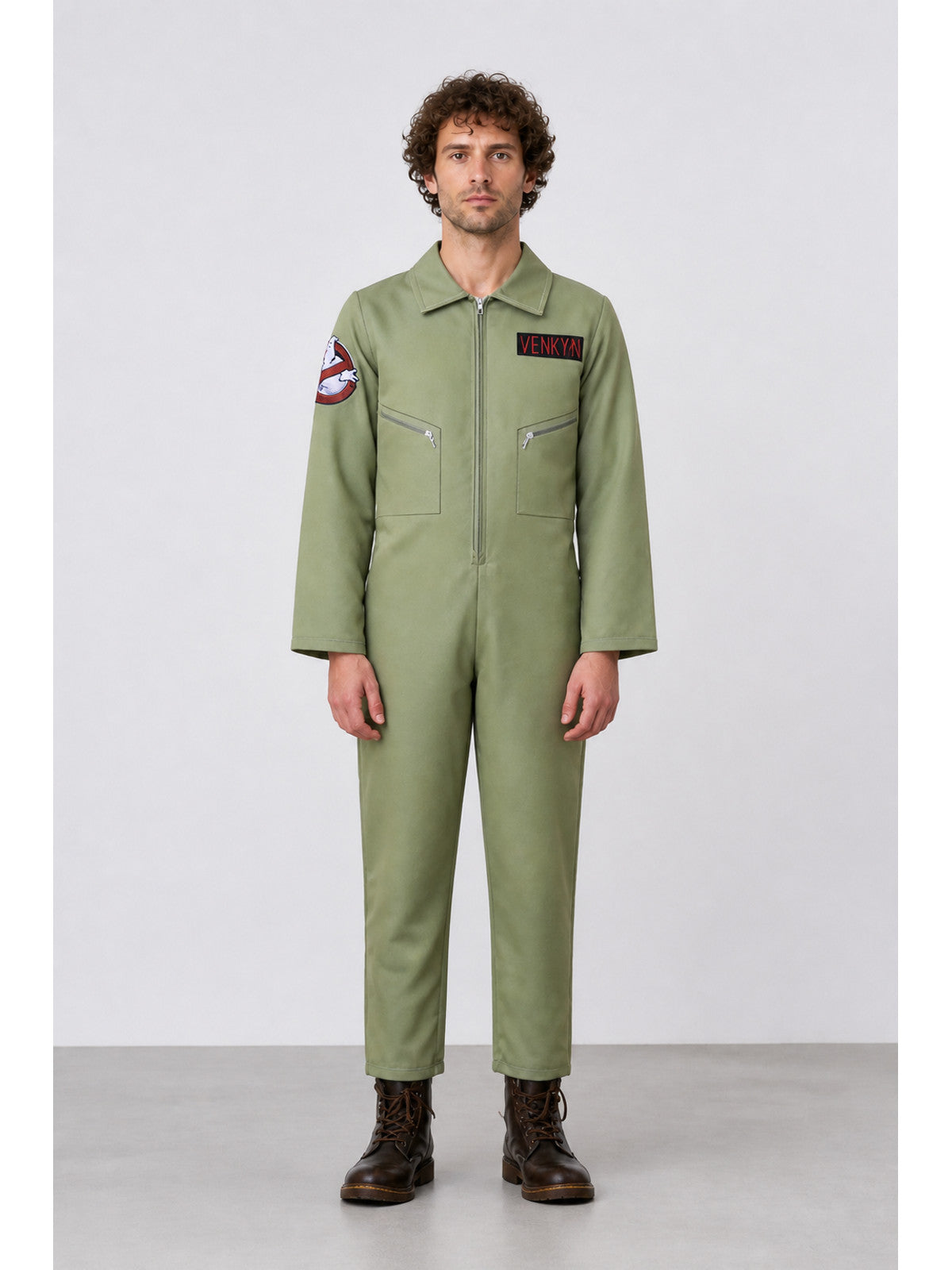 Light Green Jumpsuit with Notched Collar main product view