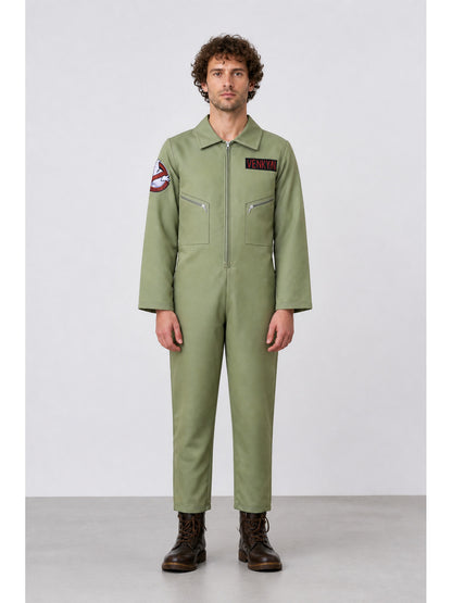 Light Green Jumpsuit with Notched Collar main product view