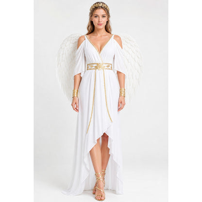 White Greek Goddess Costume with Wings and Tiara on-model view