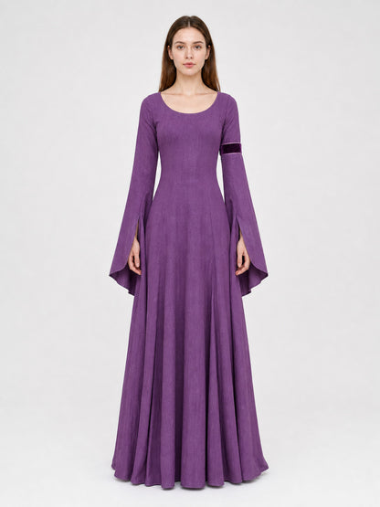 Purple Floor-Length Dress with Long Sleeves front view